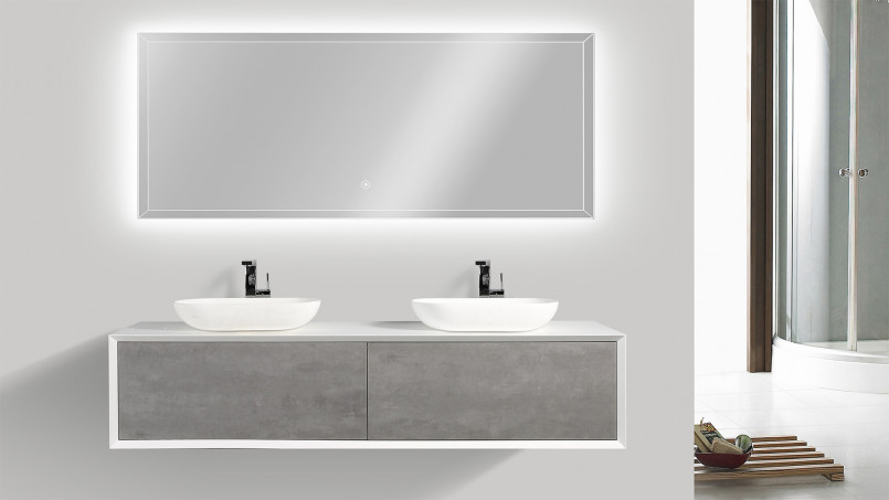 Meuble de salle de bain double vasque 180 cm - Fiona, effet béton, Meubles Moss