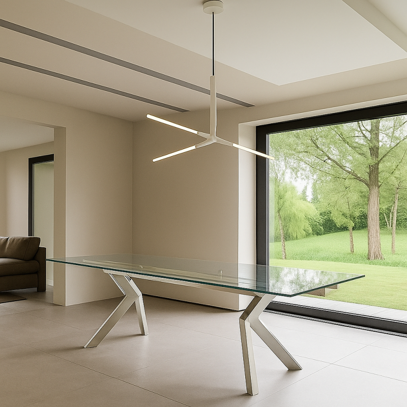 table a rallonges pieds inox. Metallia.meubles moss