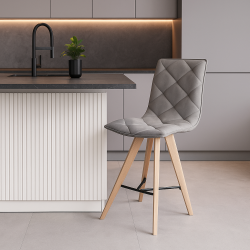 tabouret taupe simil pied bois confort. Meubles moss