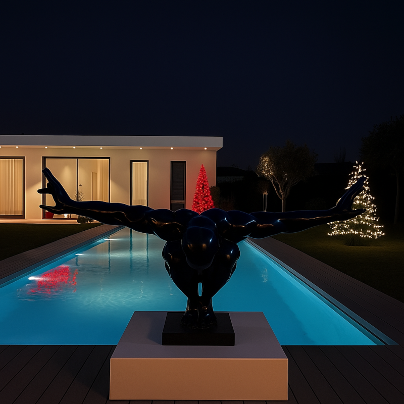 sculpture extérieur  plongeur  noir. meubles moss