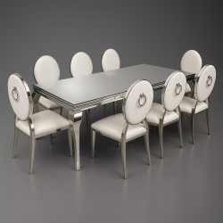 table miroir 2 m et chaise blanche anneau baroque. meubles moss