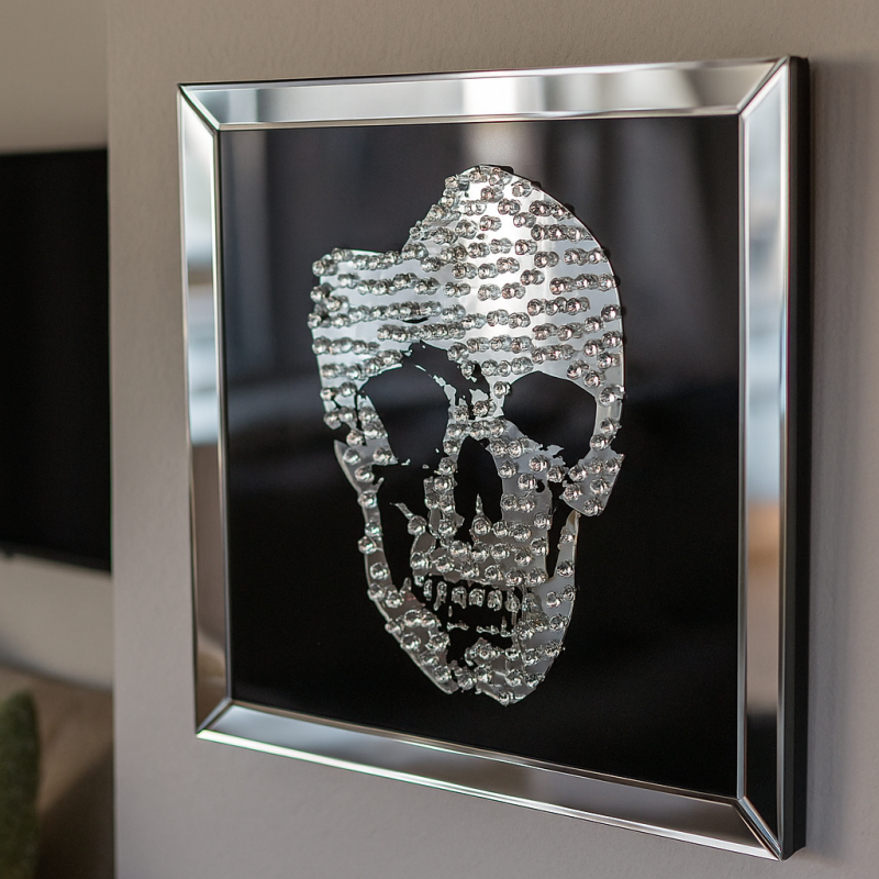 cadre miroir et verre tête de mort. meubles moss